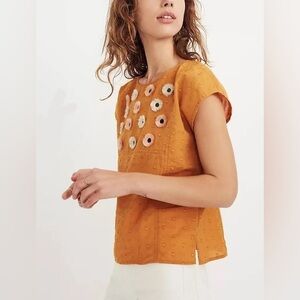 Madewell Embroidered Sunflower mustard yellow cotton polka dot texture medium
